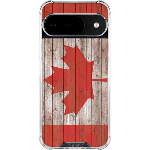 Canadian Flag Dark Wood Google Pixel 10 Clear Case